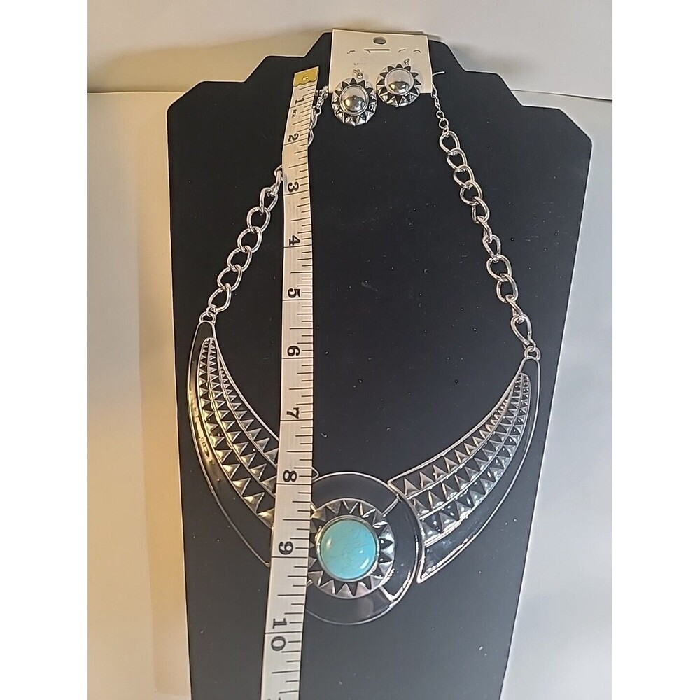 NWT Vintage Da Vinci Necklace W/ Earrings  TURQUOISE Silver Tone - Picture 4 of 7